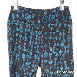 LULAROE Leggings Black Blue Cute Keys Graphic Print Design One Size